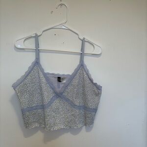 H&M Divided Lace Trim Top in Blue and Green